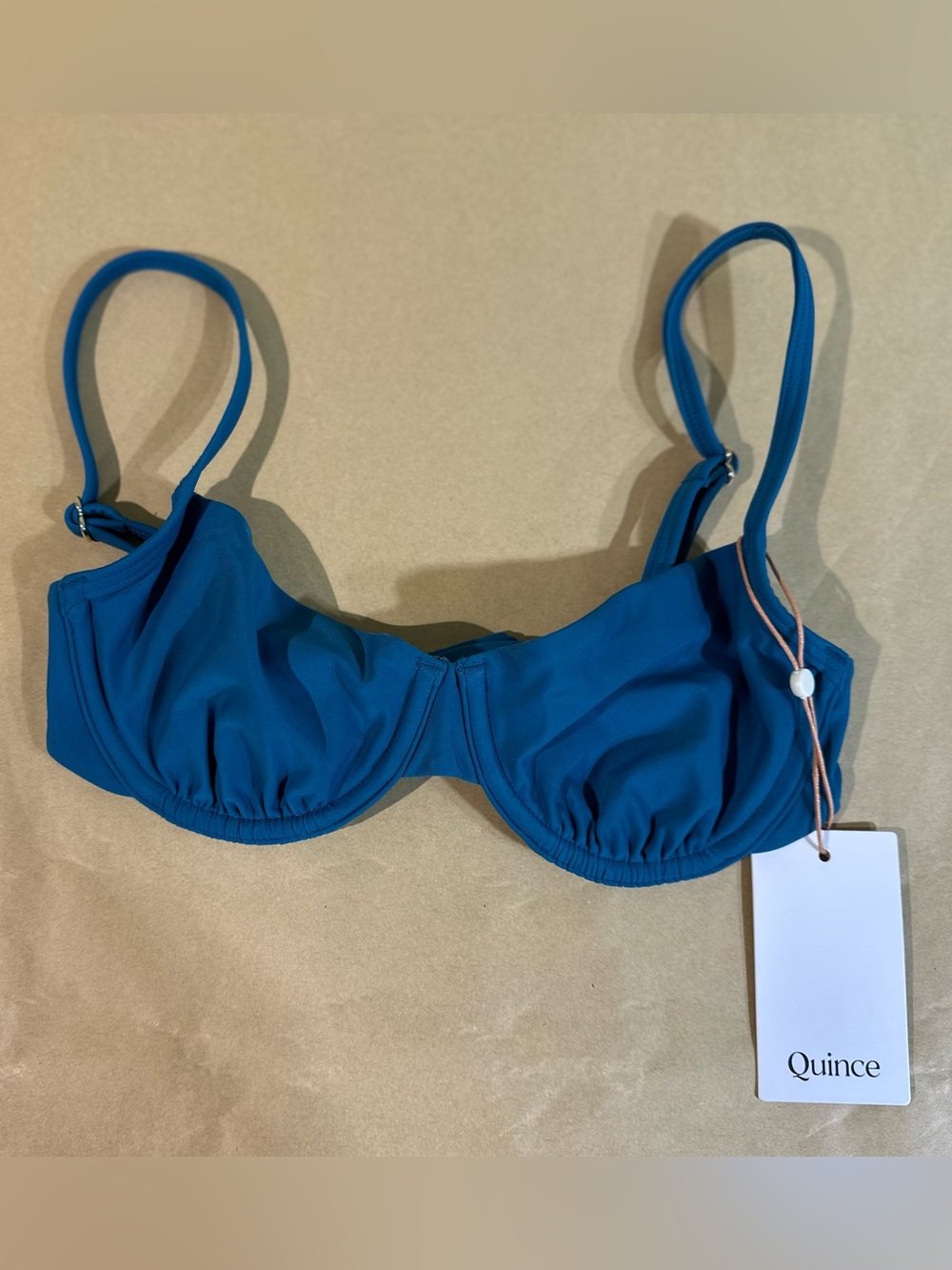 NWT Quince Italian Demi Bikini Top lagoon teal blue XS